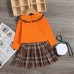 【18M-7Y】Girls Sweet Lapel Embroidered Top And Plaid Skirt Set With Bag