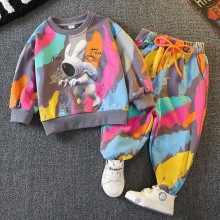 【18M-11Y】2-piece Kids Casual Colorful Cartoon Printed Sweatshirt And Pants Set - 4408