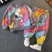 【18M-11Y】2-piece Kids Casual Colorful Cartoon Printed Sweatshirt And Pants Set - 4408