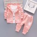 【12M-4Y】Children Clothes Girls 3-piece Rabbit Print Cotton Long-sleeved T-shirt and Pants Hoodie Coat Set - 34220