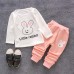 【12M-4Y】Children Clothes Girls 3-piece Rabbit Print Cotton Long-sleeved T-shirt and Pants Hoodie Coat Set - 34220