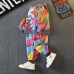 【18M-11Y】2-piece Kids Casual Colorful Cartoon Printed Sweatshirt And Pants Set - 4408