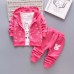 【12M-4Y】Children Clothes Girls 3-piece Rabbit Print Cotton Long-sleeved T-shirt and Pants Hoodie Coat Set - 34220