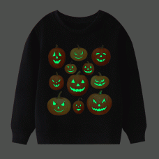 【2Y-9Y】Kids Casual Luminous Halloween Pumpkin Print Long Sleeve Sweatshirt