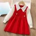 【18M-6Y】Girls Fashionable Fake Two Piece Lapel Sweater Dress