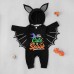 【6M-3Y】2-piece Baby Halloween Print Black Bat Romper With Hat