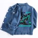 【2Y-10Y】Boys Letter And Excavator Print Blue Denim Jacket