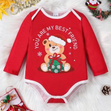 【0M-18M】Unisex Baby Cute Christmas Print Long Sleeve Romper