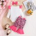 【0M-18M】3-piece Baby Girl Cute Christmas Print Romper And Pink Leopard Pants Set With Bow Hairband