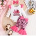 【0M-18M】3-piece Baby Girl Cute Christmas Print Romper And Pink Leopard Pants Set With Bow Hairband