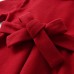 【18M-6Y】Girls Elegant Bow Belt Red Tweed Coat