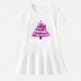 【18M-9Y】Girl Pink Christmas Tree And Bow Print Stain Resistant Cotton Short Sleeve Dress