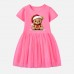 【12M-7Y】Girl Christmas Bear Print Cotton Stain Resistant Cartoon Splicing Tulle Short Sleeve Dress