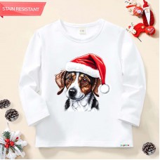 【12M-9Y】Kids Christmas Dog Print Cotton Stain Resistant Long Sleeve T-shirt