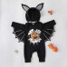 【6M-3Y】2-piece Baby Halloween Print Black Bat Romper With Hat