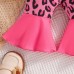 【0M-18M】3-piece Baby Girl Cute Christmas Print Romper And Pink Leopard Pants Set With Bow Hairband