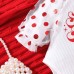 【3M-24M】3-piece Baby Girl Cute Christmas Letter And Polka Dot Print White Romper And Red Pants Set With Bow Hairband