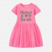 【12M-7Y】Girl Christmas Letters Print Cotton Stain Resistant Cartoon Splicing Tulle Short Sleeve Dress