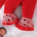 【3M-24M】3-piece Baby Girl Cute Christmas Letter And Polka Dot Print White Romper And Red Pants Set With Bow Hairband