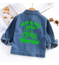 【2Y-10Y】Boys Casual Letters And Tractor Print Blue Denim Jacket