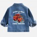 【2Y-10Y】Boys Letter And Fire Truck Print Blue Denim Jacket