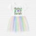 【12M-7Y】Girl Christmas Letters Print Cotton Stain Resistant Cartoon Splicing Tulle Short Sleeve Dress