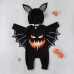 【6M-3Y】2-piece Baby Halloween Print Black Bat Romper With Hat