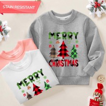 【12M-9Y】Kids Christmas Letter Print Cotton Stain Resistant Long Sleeve Sweatshirt