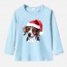 【12M-9Y】Kids Christmas Dog Print Cotton Stain Resistant Long Sleeve T-shirt