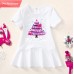 【18M-9Y】Girl Pink Christmas Tree And Bow Print Stain Resistant Cotton Short Sleeve Dress