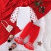 【3M-24M】3-piece Baby Girl Cute Christmas Letter And Polka Dot Print White Romper And Red Pants Set With Bow Hairband