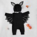 【6M-3Y】2-piece Baby Halloween Print Black Bat Romper With Hat