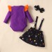 【6M-3Y】3-piece Baby Girl Halloween Print Romper And Suspender Skirt Set