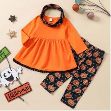 【12M-5Y】3-piece Girls Cute Halloween Print Dress And Pants Set