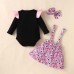 【6M-3Y】3-piece Baby Girl Halloween Print Romper And Suspender Skirt Set