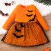 【18M-7Y】Girl Cute Halloween Print Tulle Splicing Long Sleeve Dress - 33223