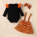 【6M-3Y】3-piece Baby Girl Halloween Print Romper And Suspender Skirt Set