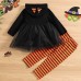 【12M-5Y】Girl Halloween Print Tulle Splicing Hooded Sweatshirt And Pants Set