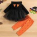 【12M-5Y】Girl Halloween Print Tulle Splicing Hooded Sweatshirt And Pants Set