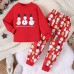 【2Y-7Y】2-piece Unisex Christmas Red Snowman Print Long-sleeved T-shirt And Cartoon Pants Set