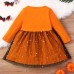 【18M-7Y】Girl Cute Halloween Print Tulle Splicing Long Sleeve Dress - 33223