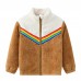 【18M-6Y】Girl Casual Fleeced Keep Warm Colorblock Rainbow Webbing High Neck Coat