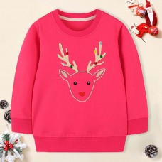 【18M-7Y】Girl Cute Cotton Elk Print Garden Round Neck Sweatshirt