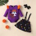 【6M-3Y】3-piece Baby Girl Halloween Print Romper And Suspender Skirt Set