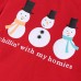 【2Y-7Y】2-piece Unisex Christmas Red Snowman Print Long-sleeved T-shirt And Cartoon Pants Set