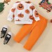 【12M-5Y】Unisex Cute Halloween Print Round Neck Sweatshirt And Pants Set