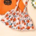 【12M-5Y】Girls Cute Halloween Print Long Sleeve T-shirt And Suspender Skirt Set