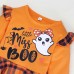 【12M-5Y】Girls Cute Halloween Print Long Sleeve T-shirt And Plaid Flare Pants Set - 34261