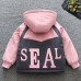 【18M-8Y】Girl Casual Velvet Keep Warm Letter Print Colorblock Hooded Jacket