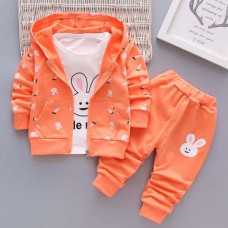 【12M-4Y】Children Clothes Girls 3-piece Rabbit Print Cotton Long-sleeved T-shirt and Pants Hoodie Coat Set - 34220